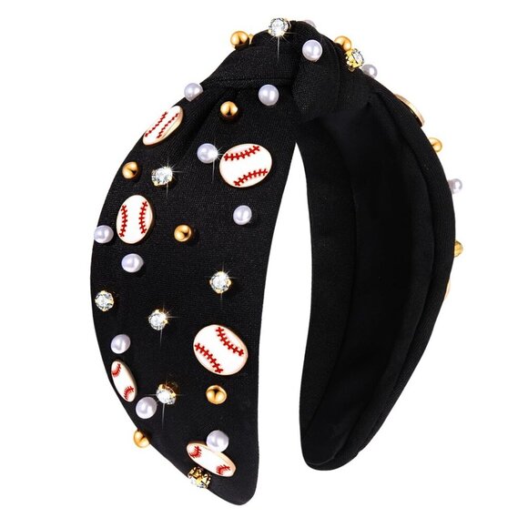 Baseball Headband Women Beaded Pearl Knotted Sports Game Day Accessories main image 5